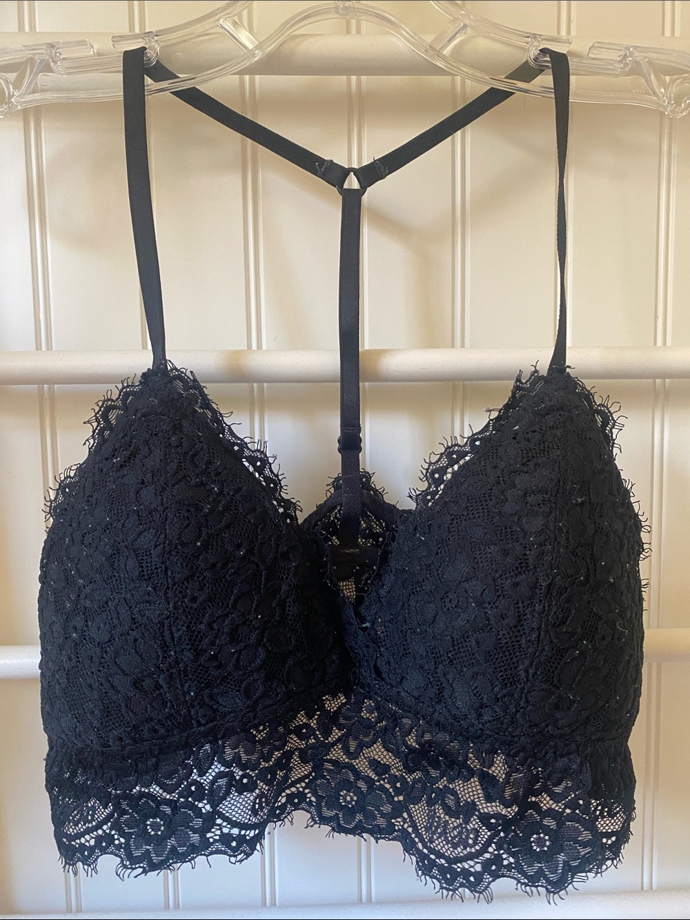 Aerie Black Lace T Strap Bralette
